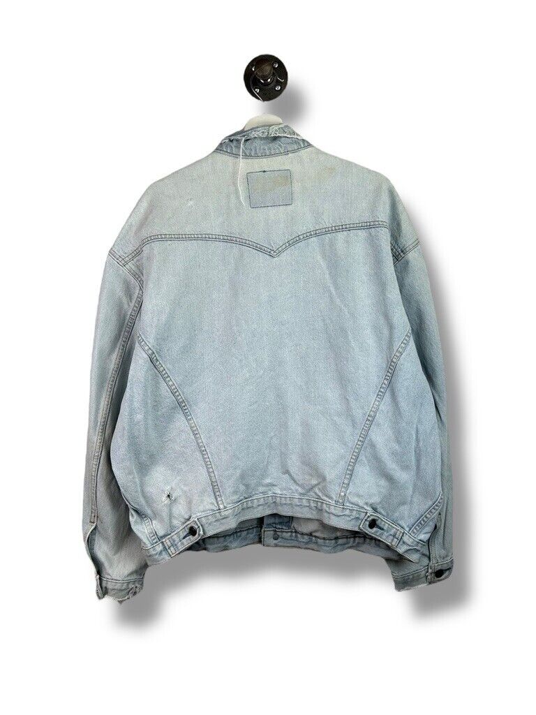 Vintage 80s Levis Red Tab Medium Wash Distressed Denim Trucker Jacket Size XL