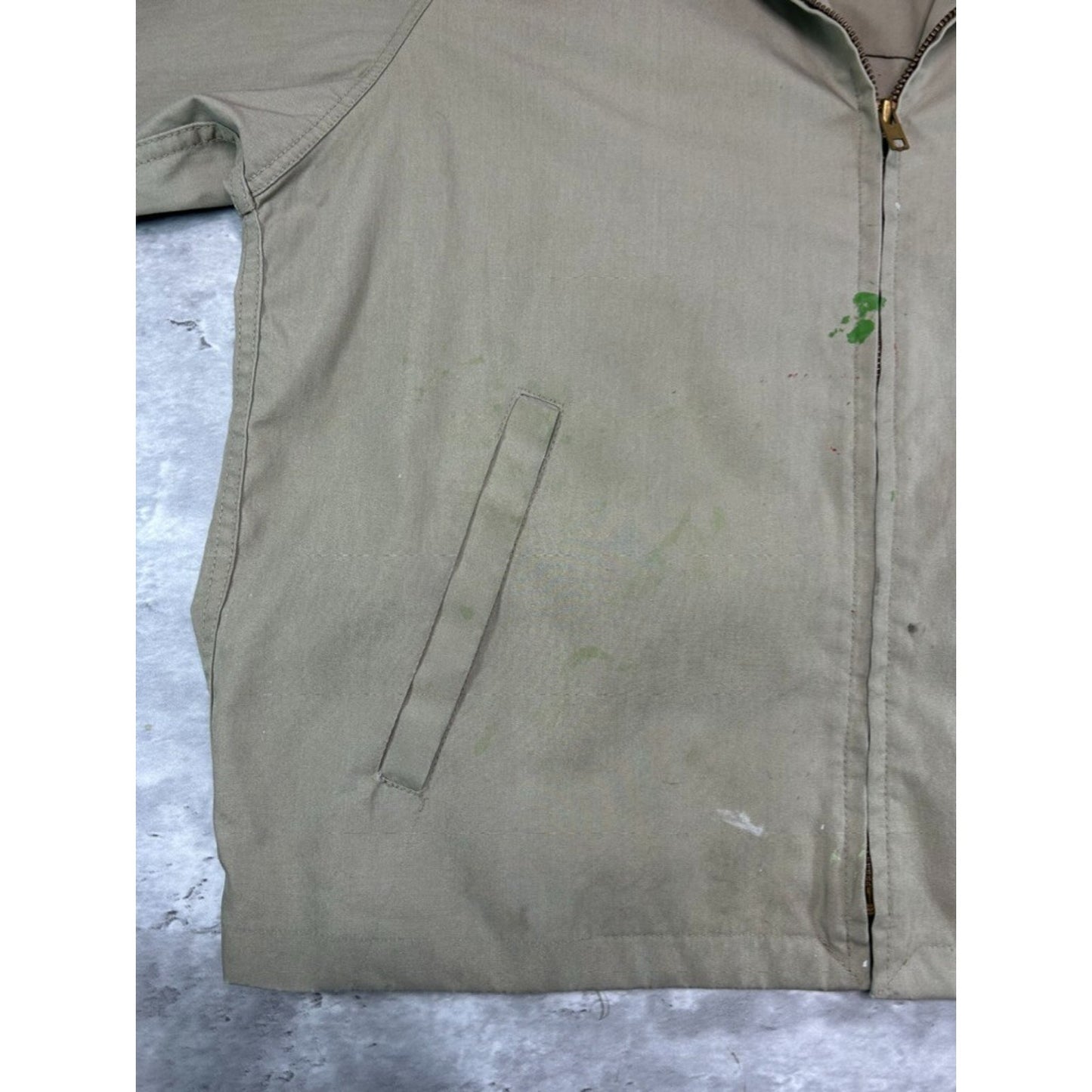 1970s English Squire Paint Splattered Full Zip Ricky Jacket Size Large Beige