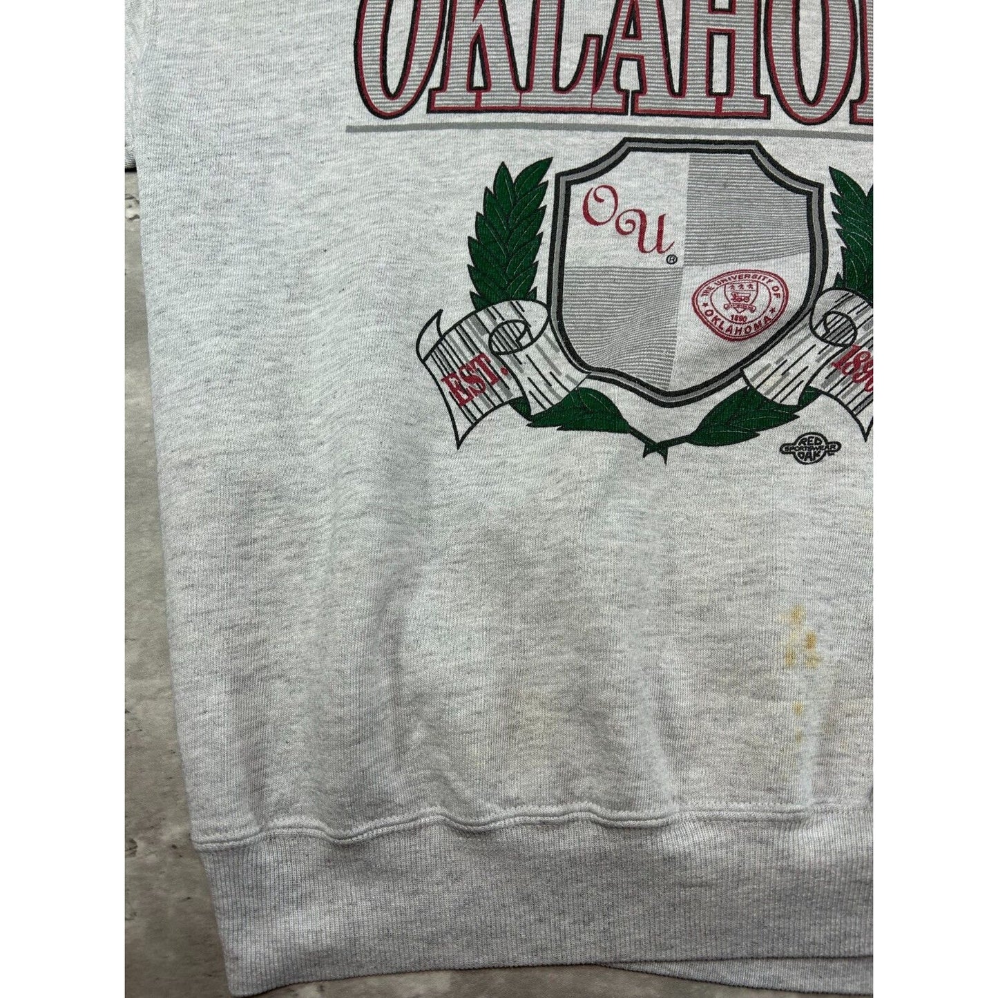 Vintage 90s Oklahoma Sooners NCAA Collegiate Crest Sweatshirt Size XL Gray