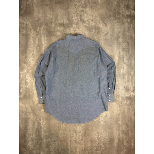 Vintage 1970s Wrangler Pearl Snap Denim Chambray Button Up Shirt Size XL