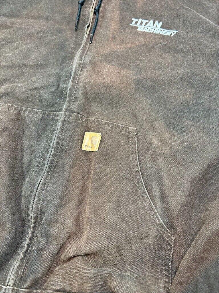 Vintage Carhartt Thermal Lined Canvas Work Wear Hooded Bomber Jacket Size 4XL