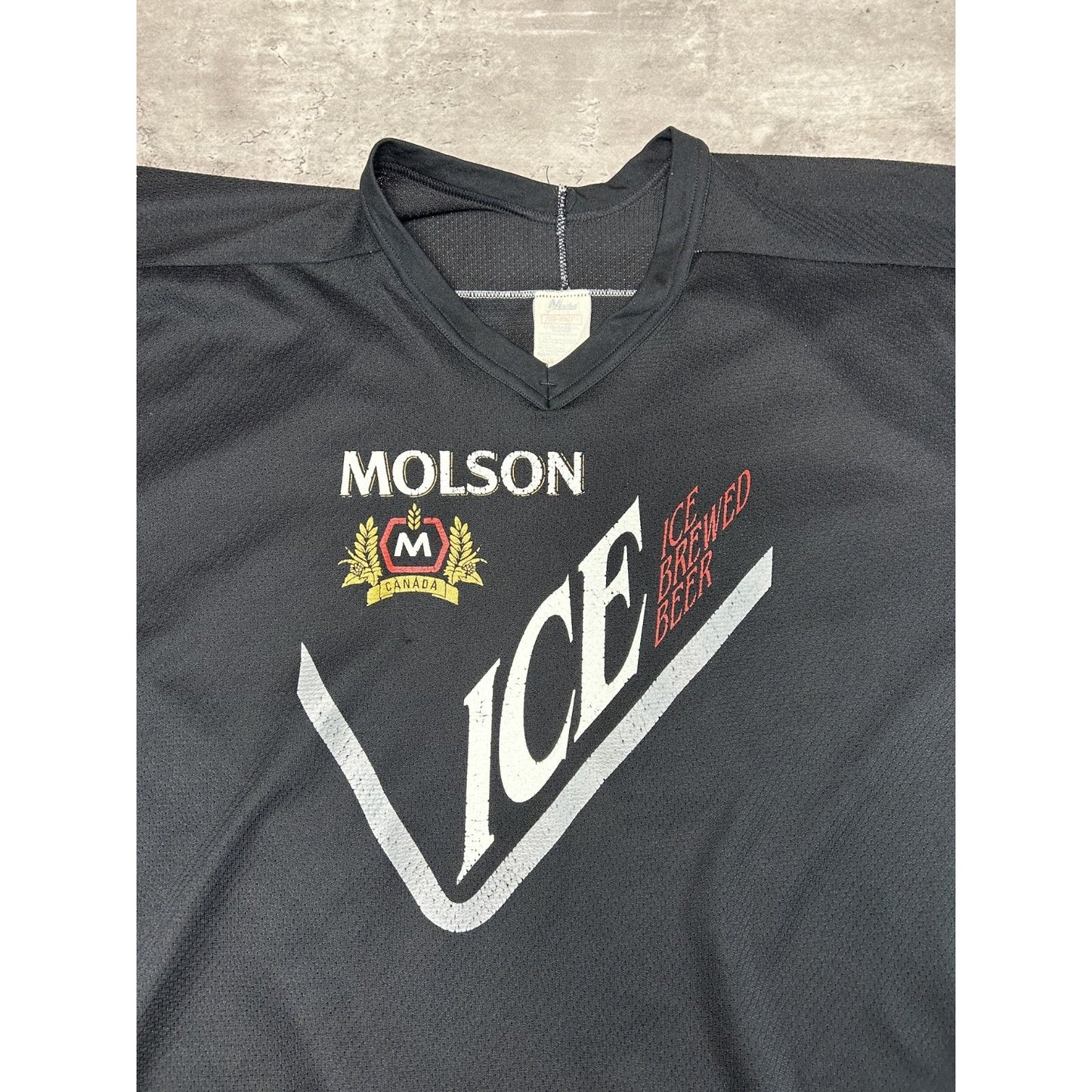 Vintage 90s Molson Ice #94 Beer Promo Spellout Hockey Jersey Size XL Black