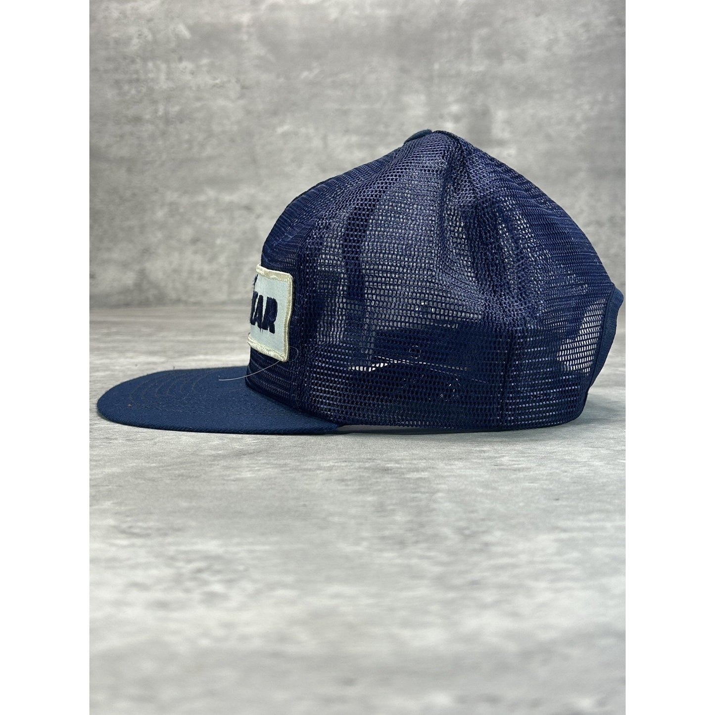Vintage 80s Goodyear Embroidered Patch Mesh Snapback Hat OSFA Navy Blue