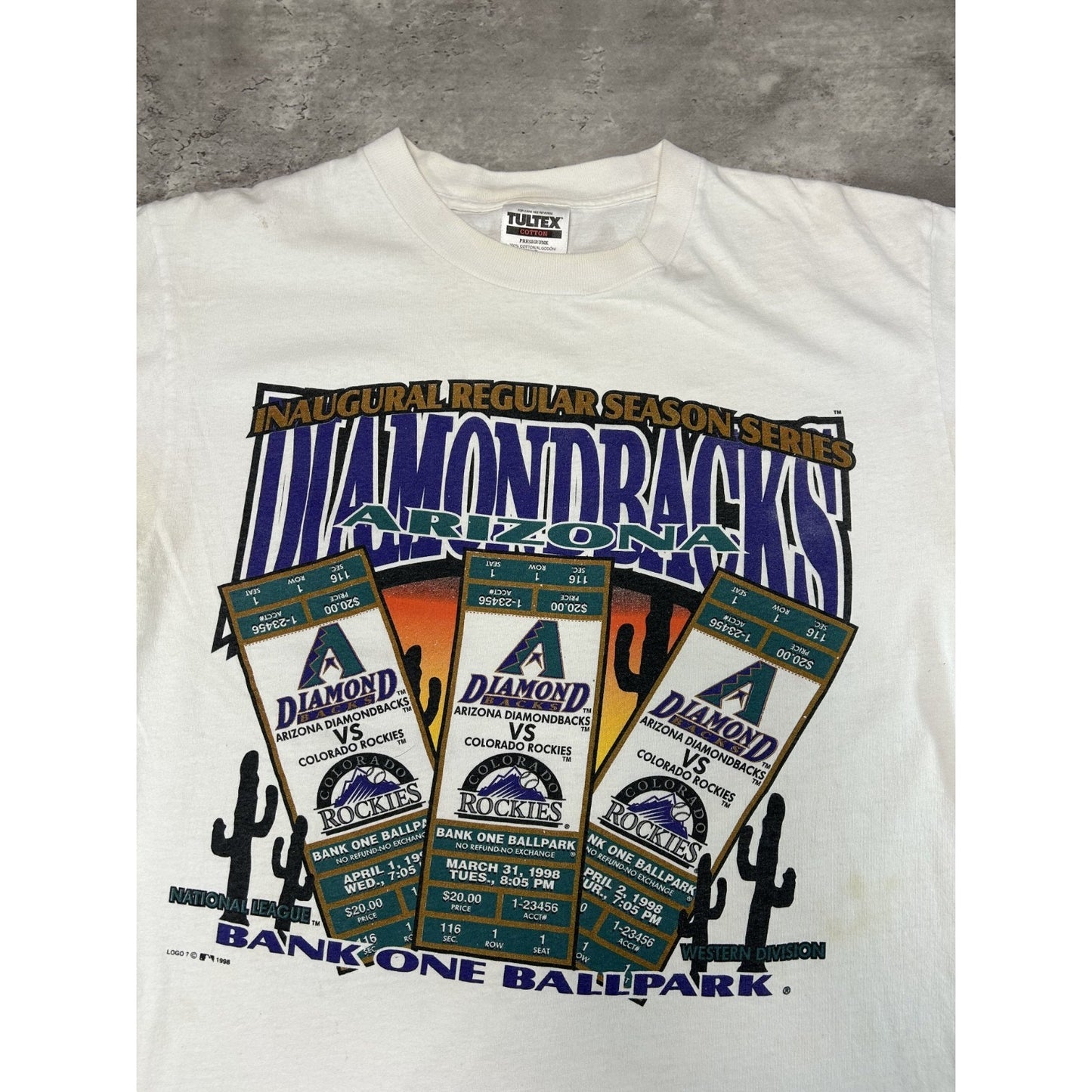 Vintage Arizona Diamondbacks MLB Inaugural Season Ticket Graphic T-Shirt Large