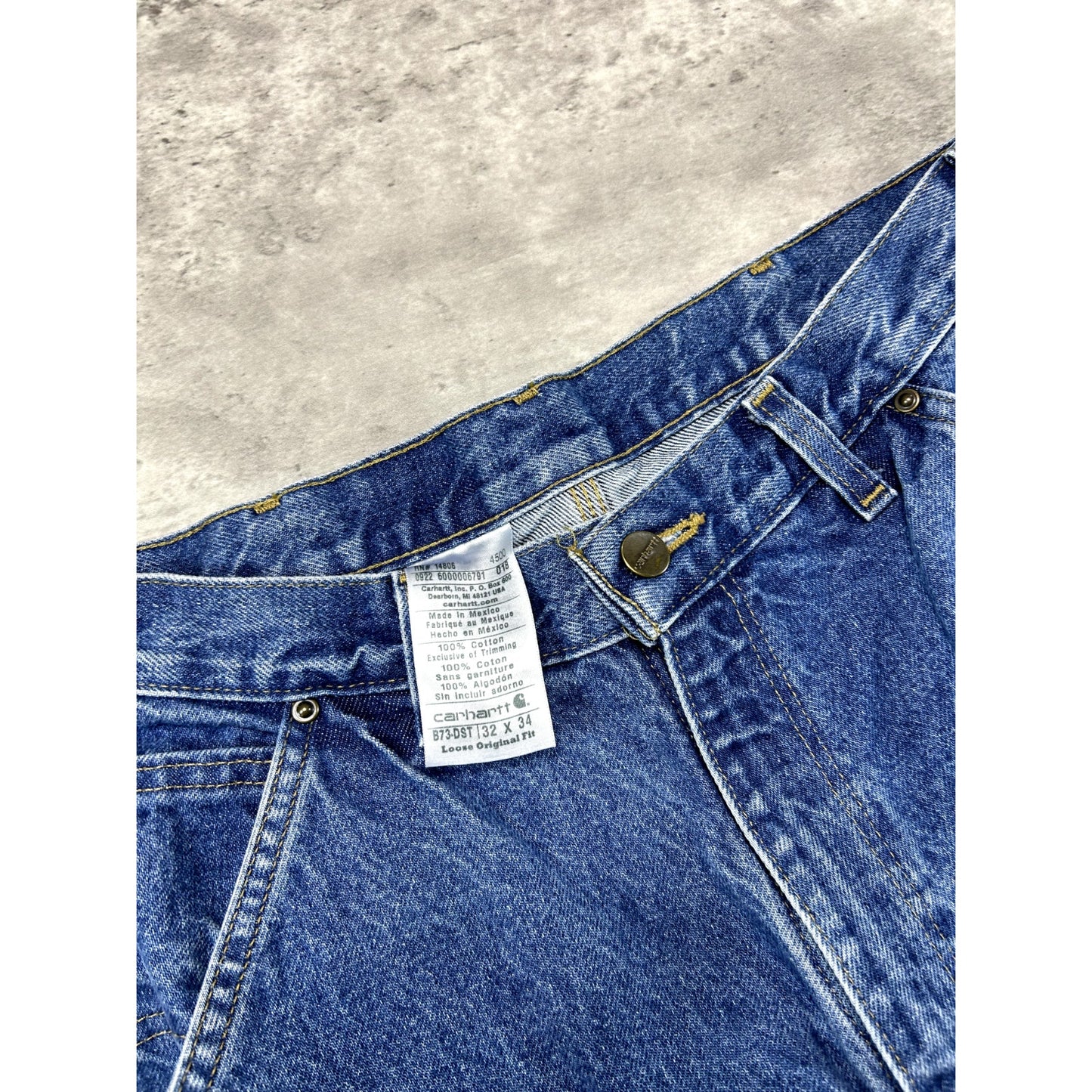 Vintage Carhartt Dark Wash Denim Work Wear Carpenter Double Knee Pants Size 30W