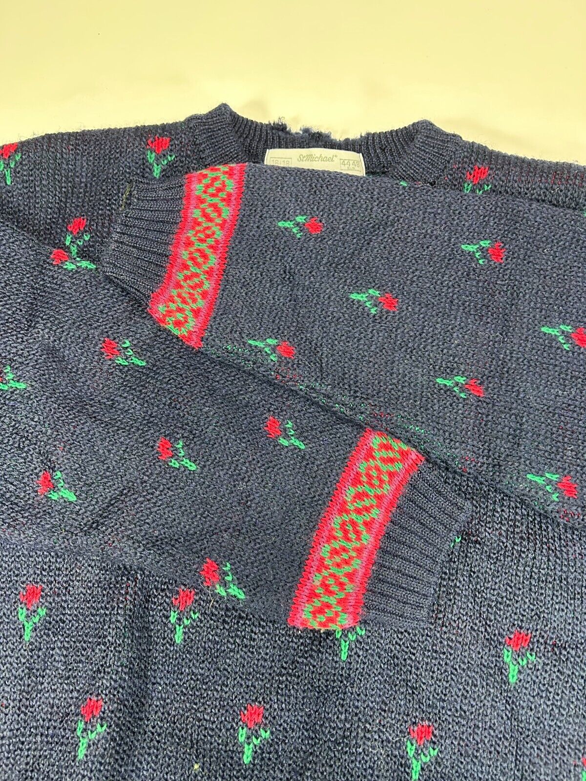 Vintage 90s St Michael Floral Print Pullover Ribbed Knit Sweater Size Large