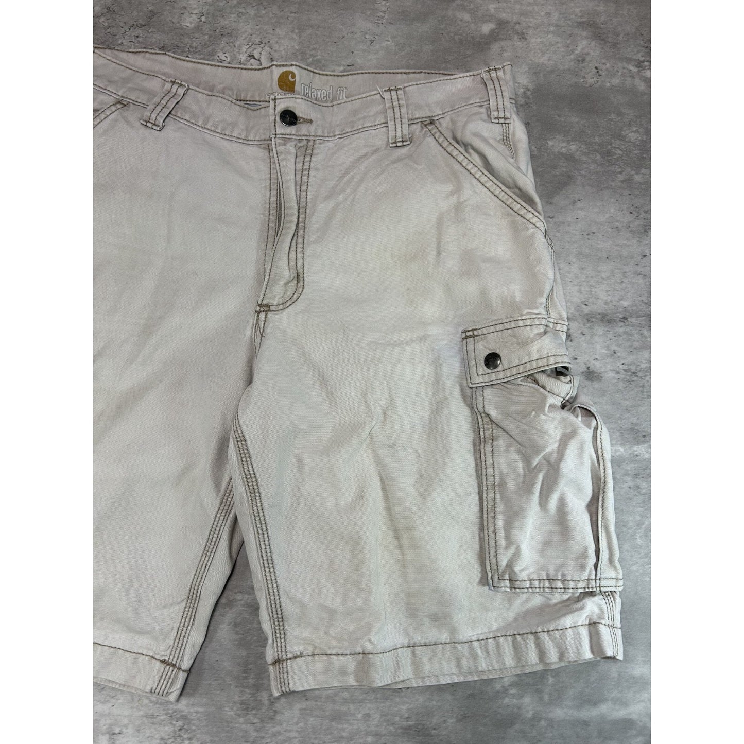 Carhartt Relaxed Fit Canvas Workwear Cargo Shorts Size 36 Beige