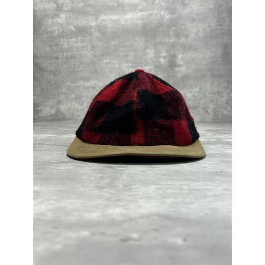 Vintage 80s Flannel Two Tone Wool Outdoors Strapback Hat OSFA