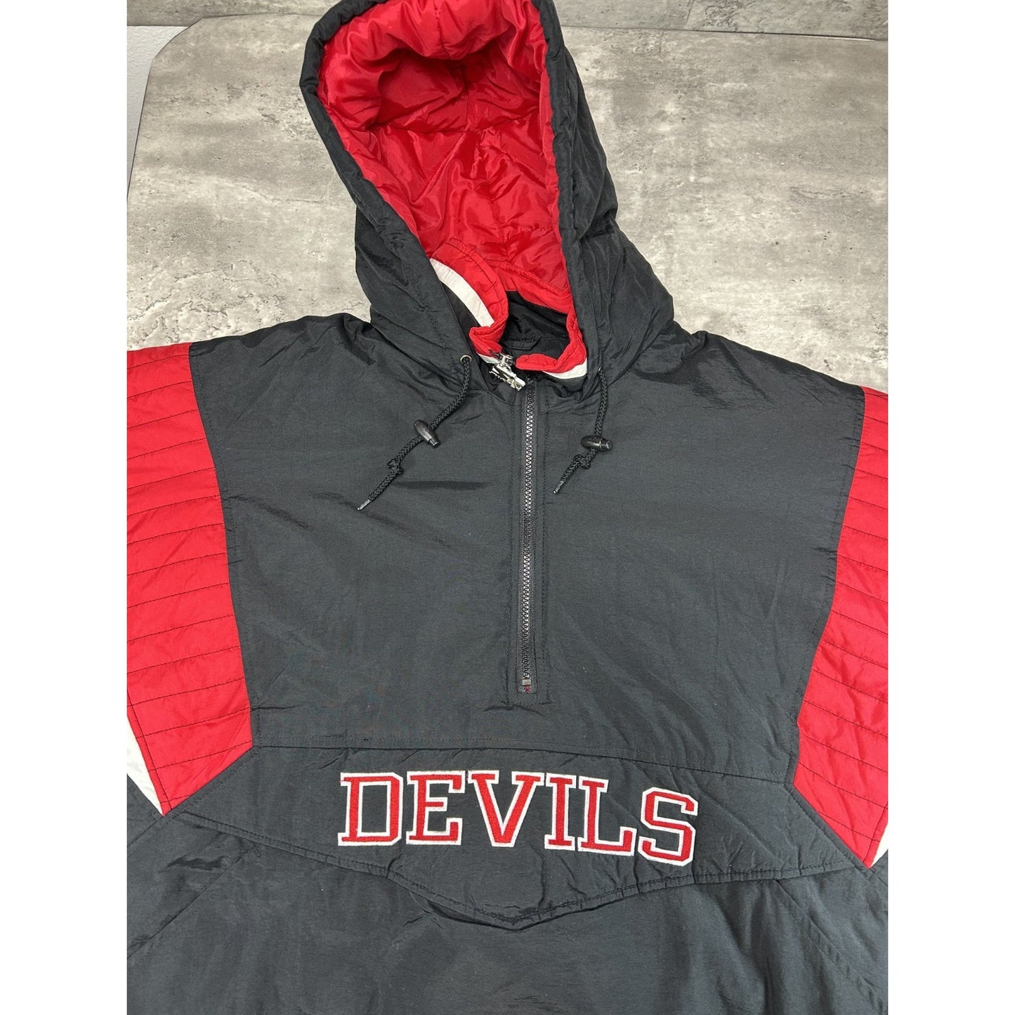 Vintage 90s New Jersey Devils NHL Starter 1/2 Pull Over Insulated Jacket Sz 2XL