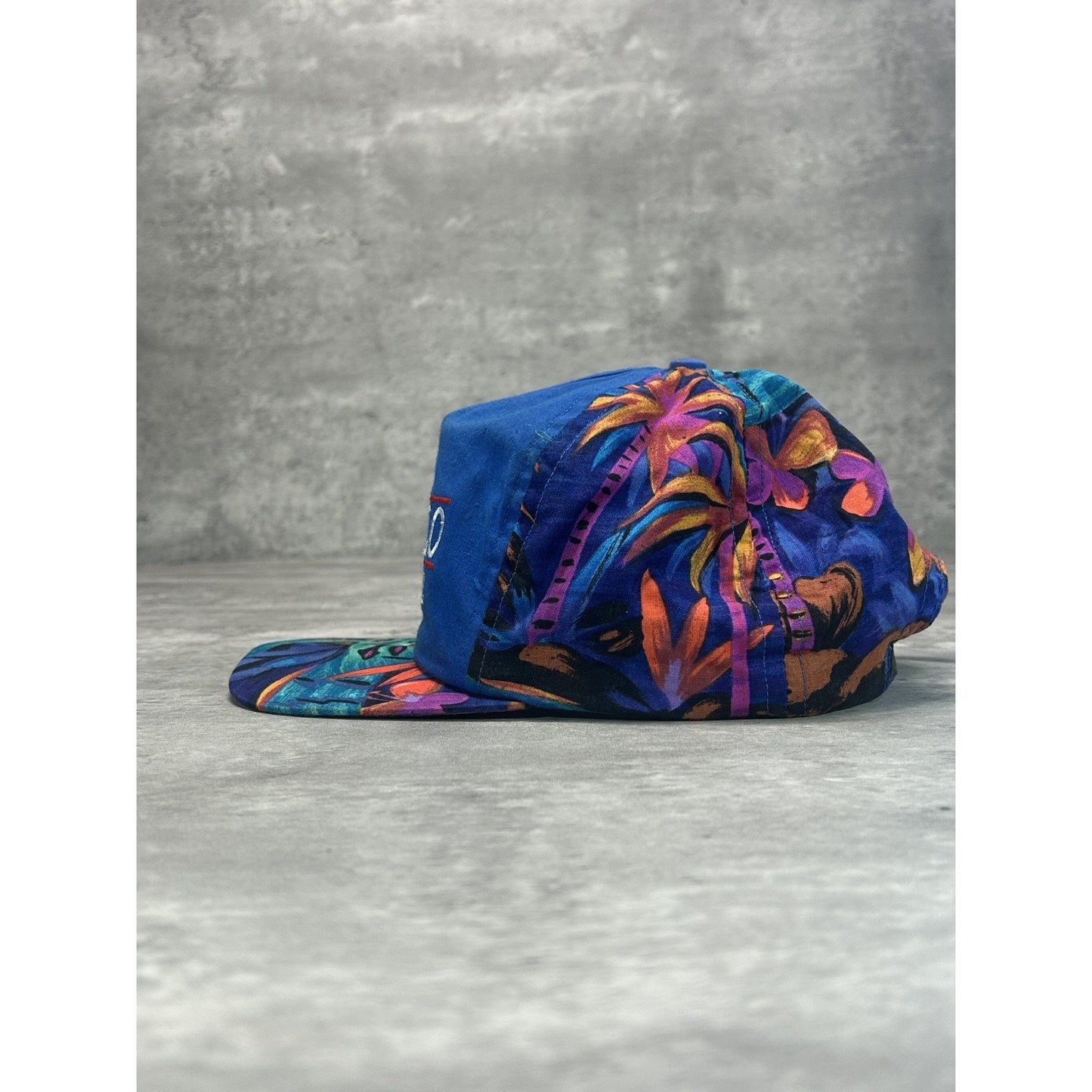 Vintage 90s Buffalo State Floral Print Embroidered Spellout Strapback Hat OSFA