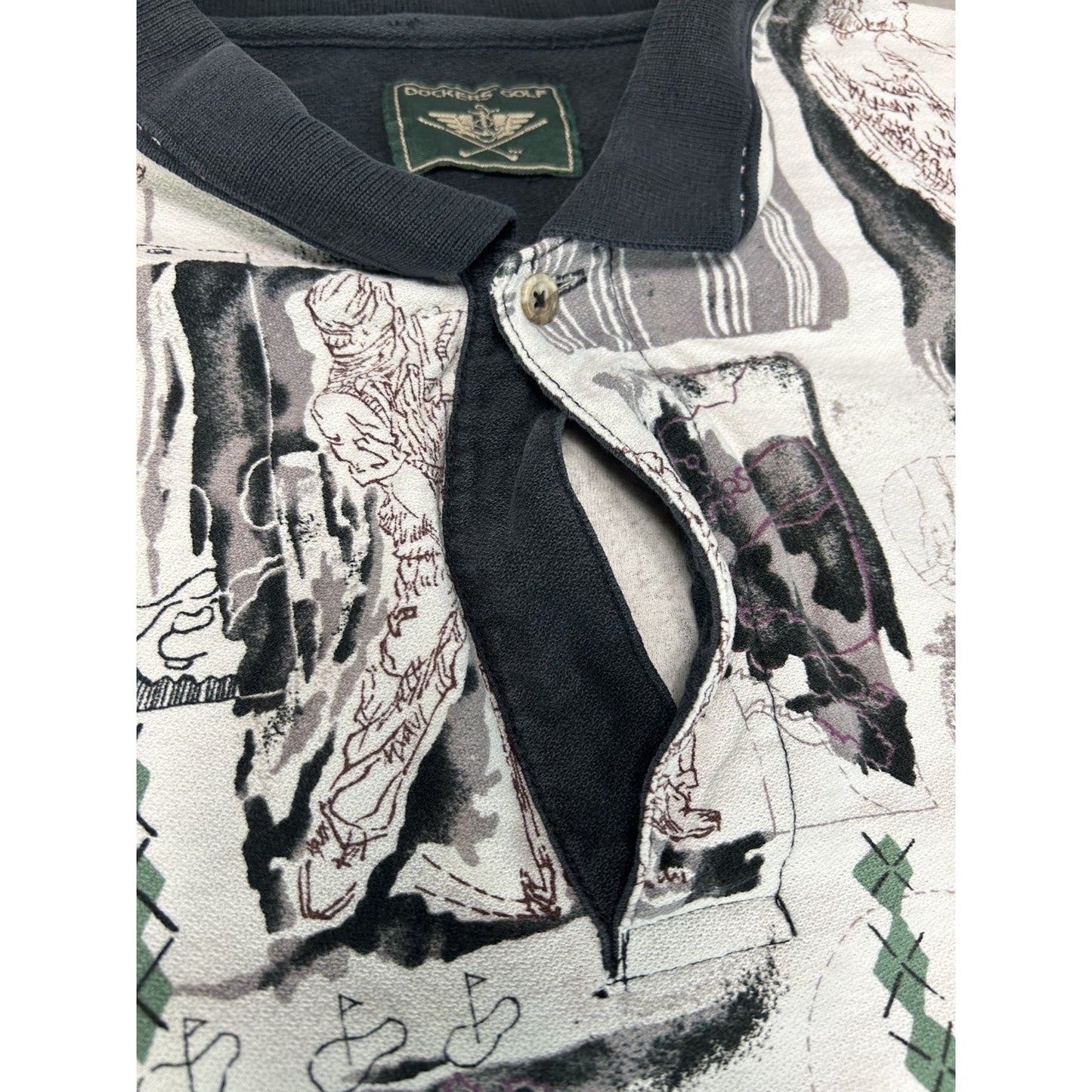 Vintage Dockers Golf All Over PRint Golfing 1/4 Button Up Shirt Size XL