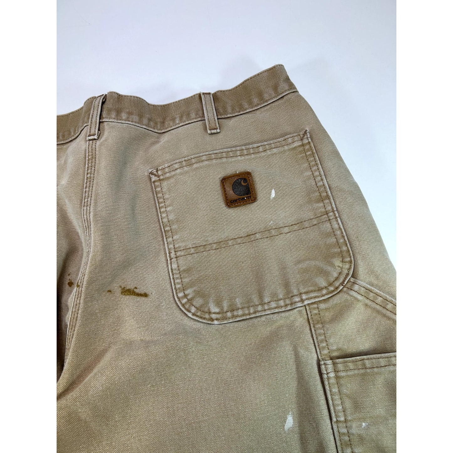 Vintage Carhartt Dungaree Fit Canvas Workwear Carpenter Pants Size 35 Beige