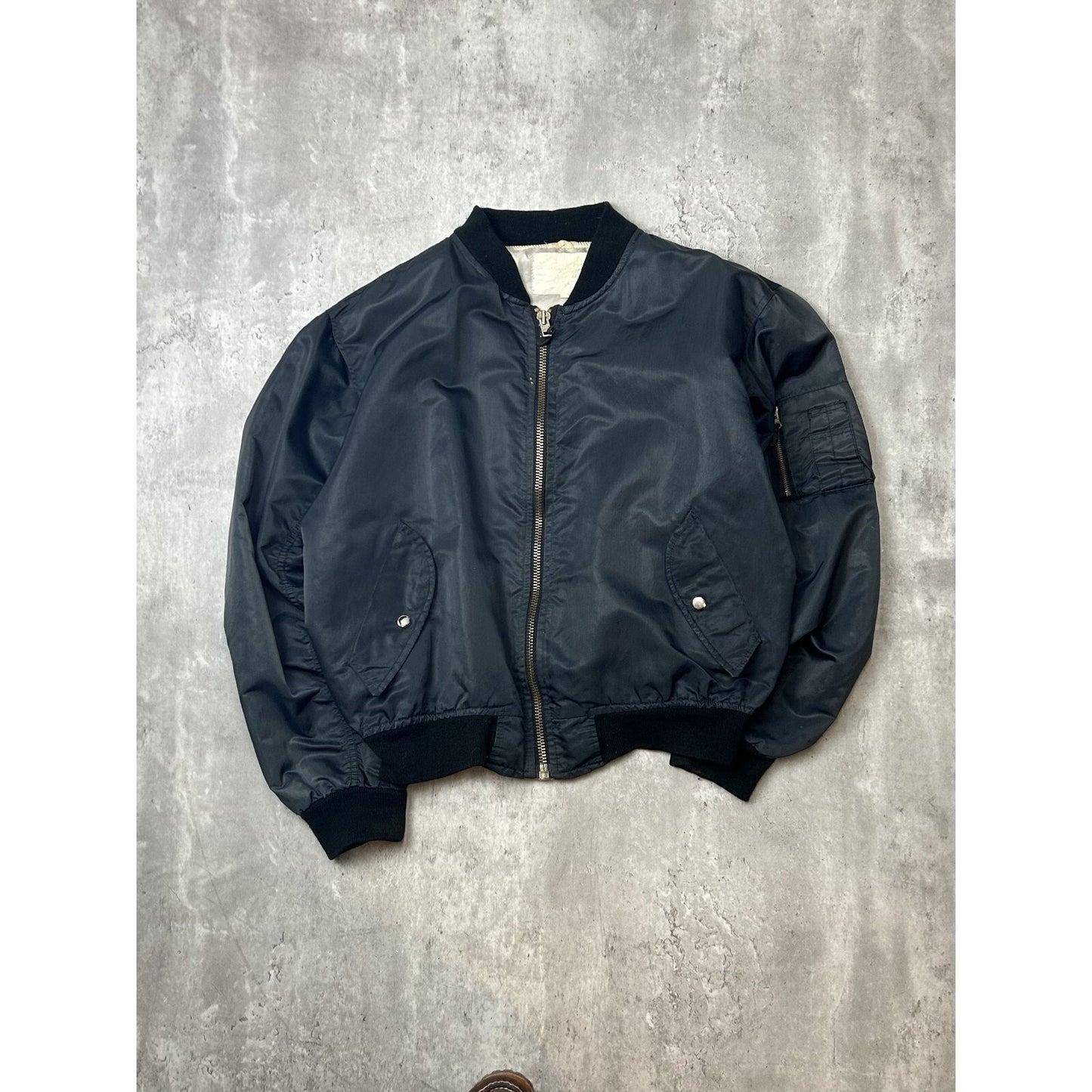 Vintage 80s Military Full Zip Pilots Bomber Jacket Size Large Black