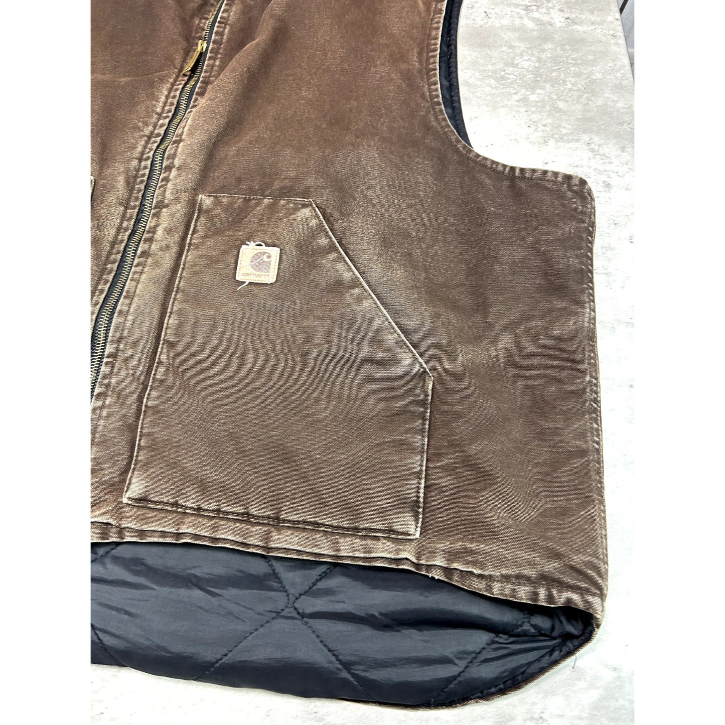 Vintage Carhartt Quilted Lined Canvas Workwear Vest Size XXL Brown