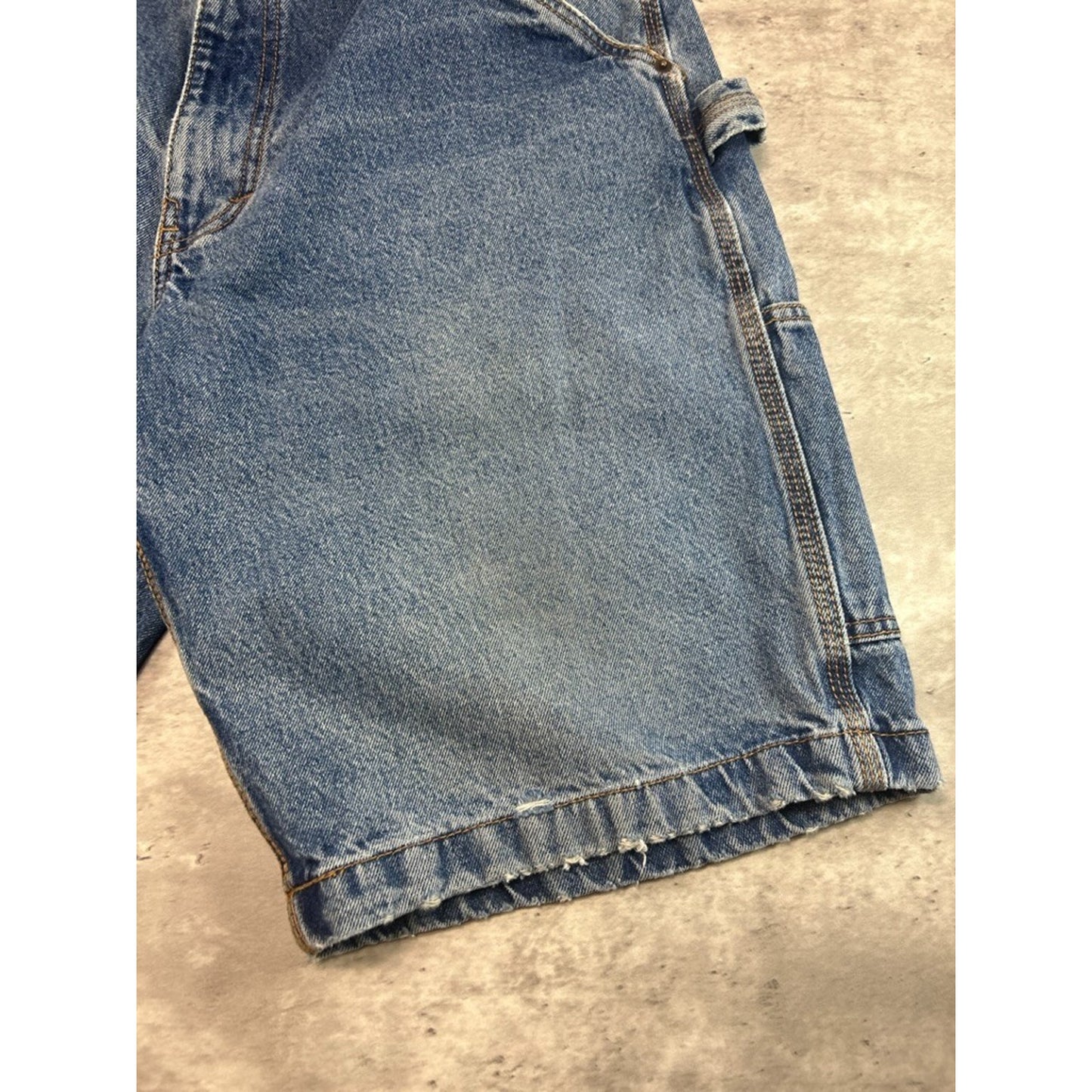 Vintage Route 66 Medium Wash Denim Workwear Carpenter Shorts Size 36 Blue