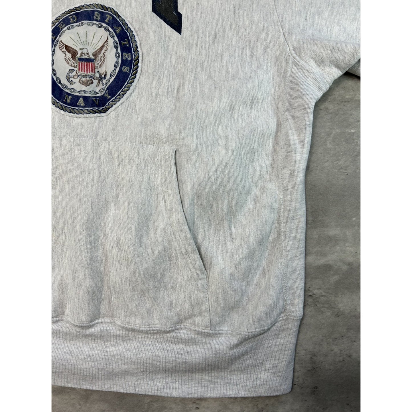 Vintage 90s US Navy Crest Spellout Crest Pullover Hooded Sweatshirt Size XL