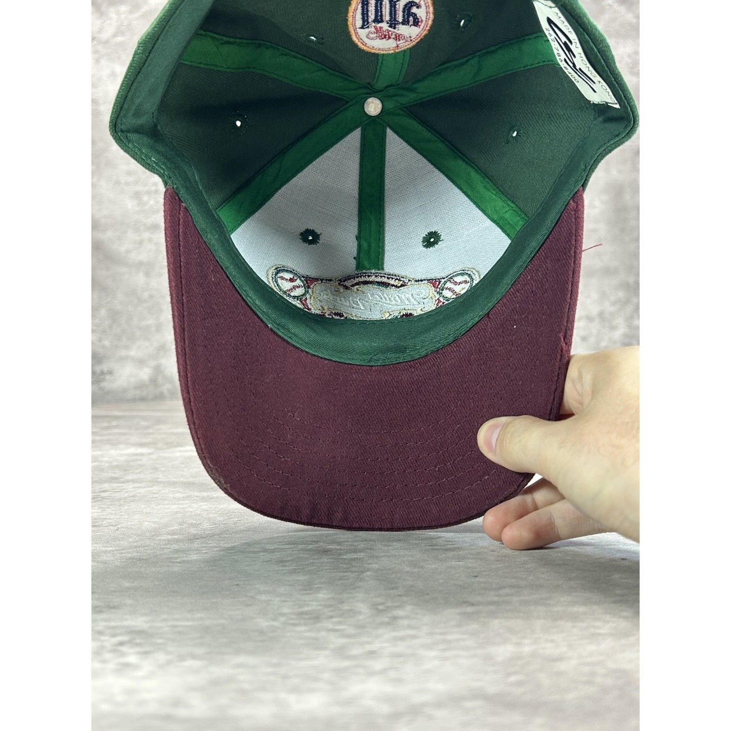 Vintage 90s MIller Park Embroidered Logo Baseball Strapback Hat OSFA Green