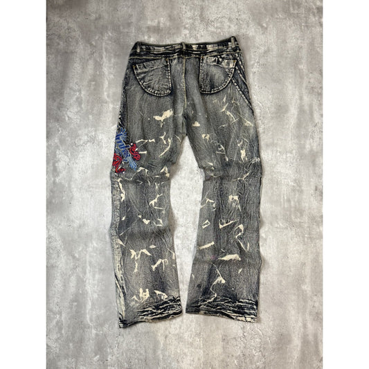 Vintage Womens Y2K Akademiks Embroidered Acid Wash Denim Pants Size 34