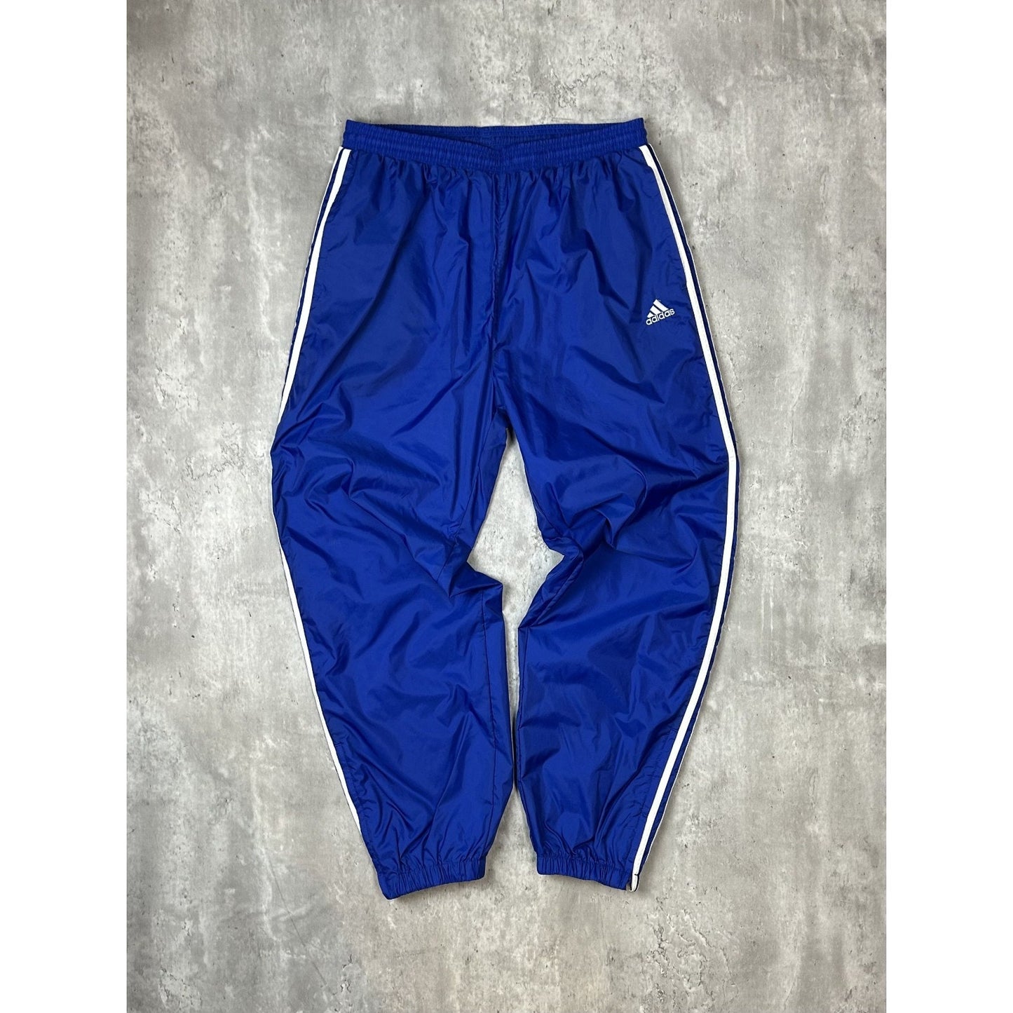 Vintage 90s Adidas Embroidered Logo Nylon Track Pants Size XL Blue
