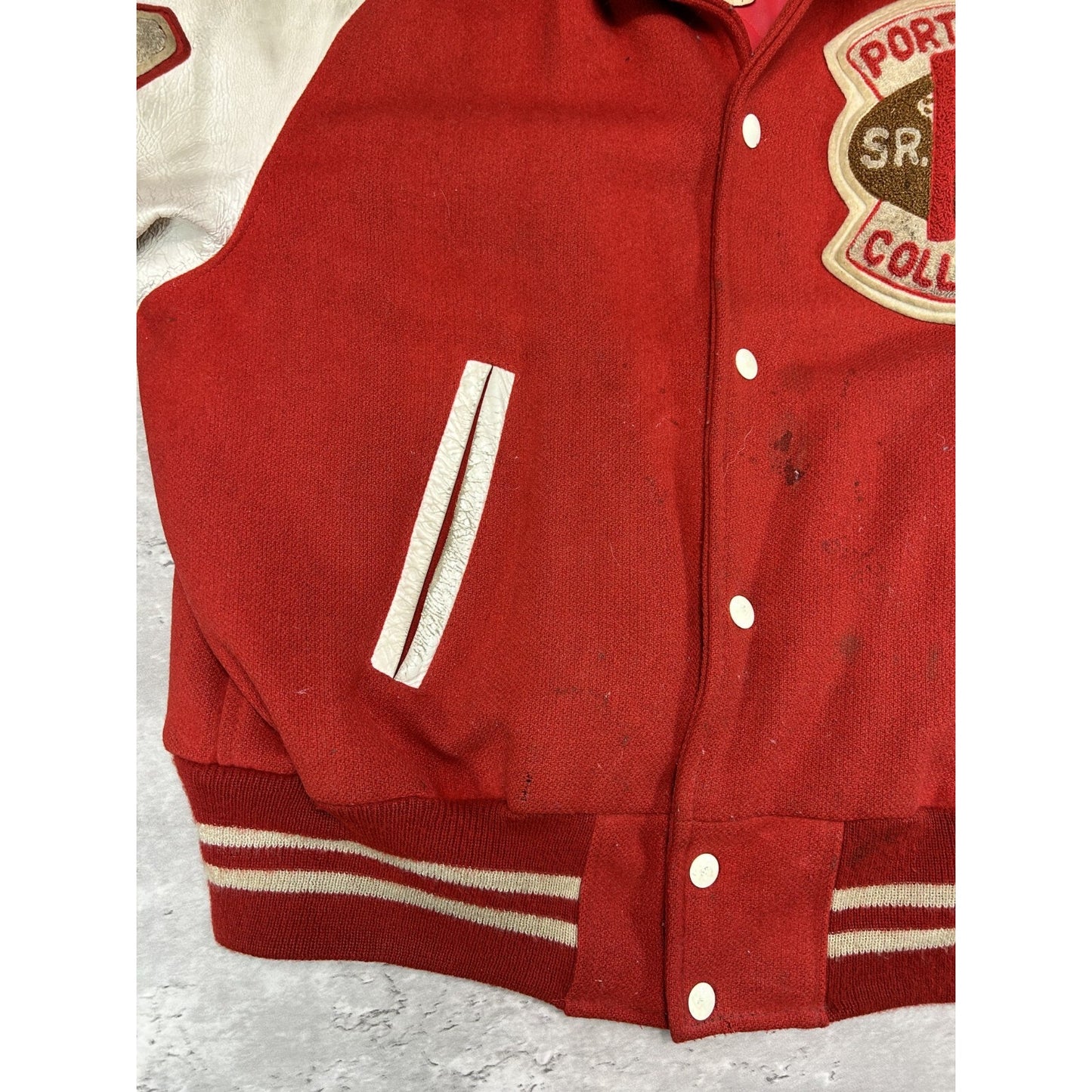 Vintage 1980s Saint Arthur Collegiate Embroidered Patch Varsity Jacket Size XL
