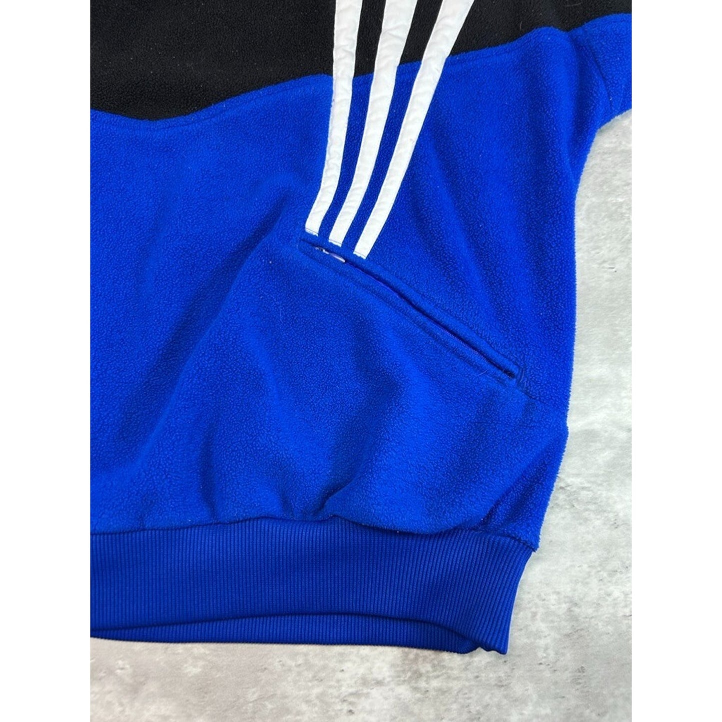 Vintage 80s Adidas Embroidered Spellout 1/4 Zip Fleece Sweatshirt Size XL Blue