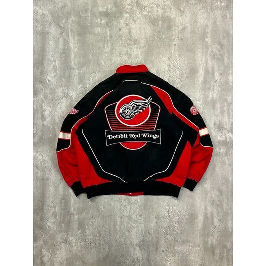 Vintage Detroit Red Wings NHL Embroidered Patched Bomber Jacket Size XL