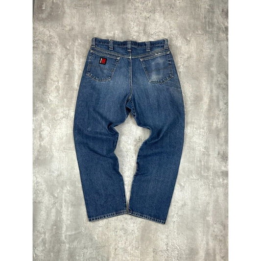 Vintage Wrangler Riggs Dark Wash Denim Workwear Pants Size 37 Blue