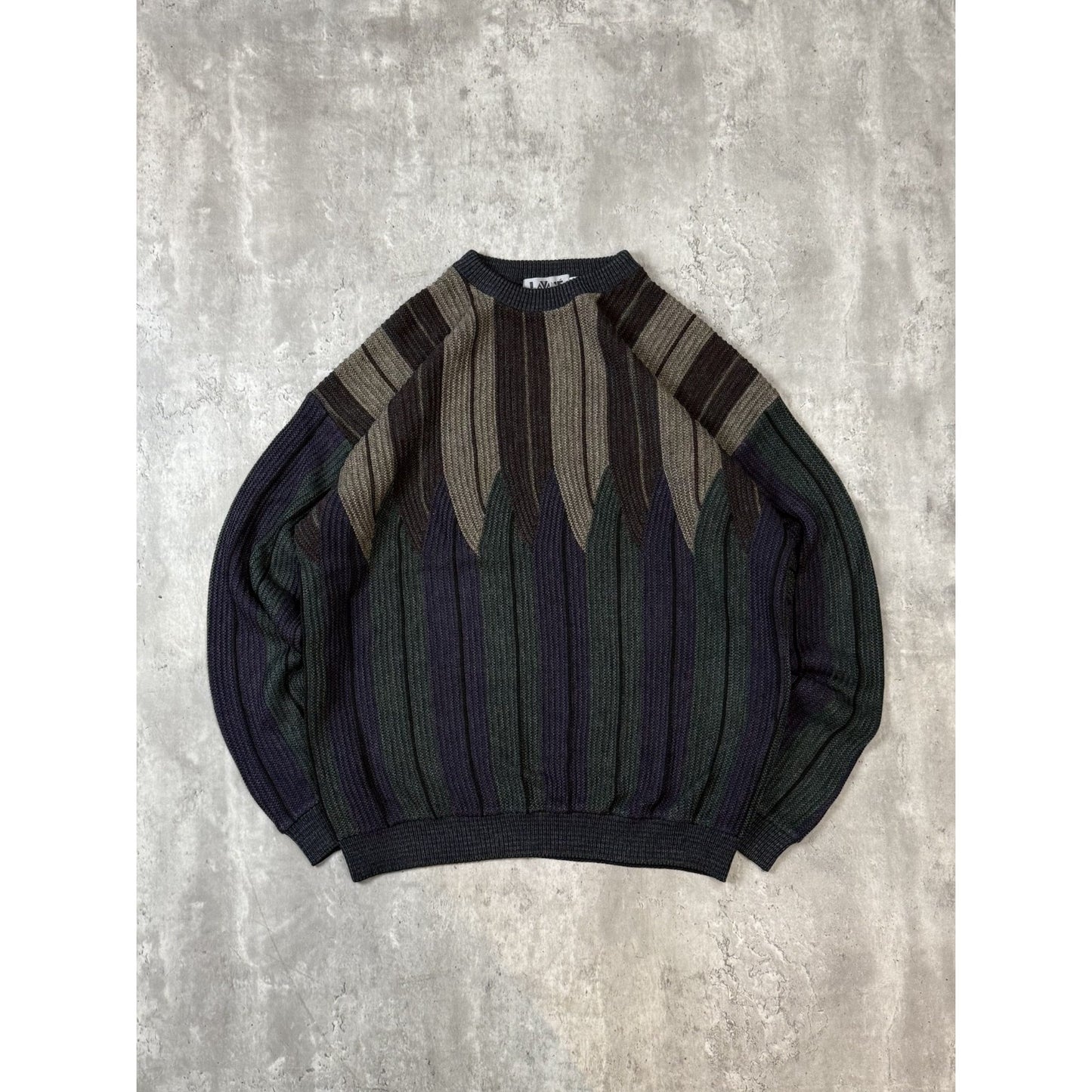 Vintage 80s/90s Abstract Striped Pullover Ribbed Knit Sweater Size 2XL