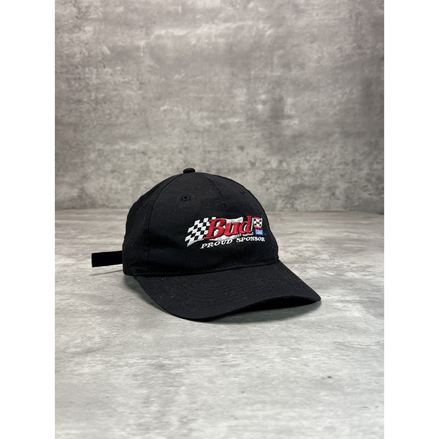 Vintage Budweiser Racing Embroidered Spellout Nascar Strapback Hat OSFA Black