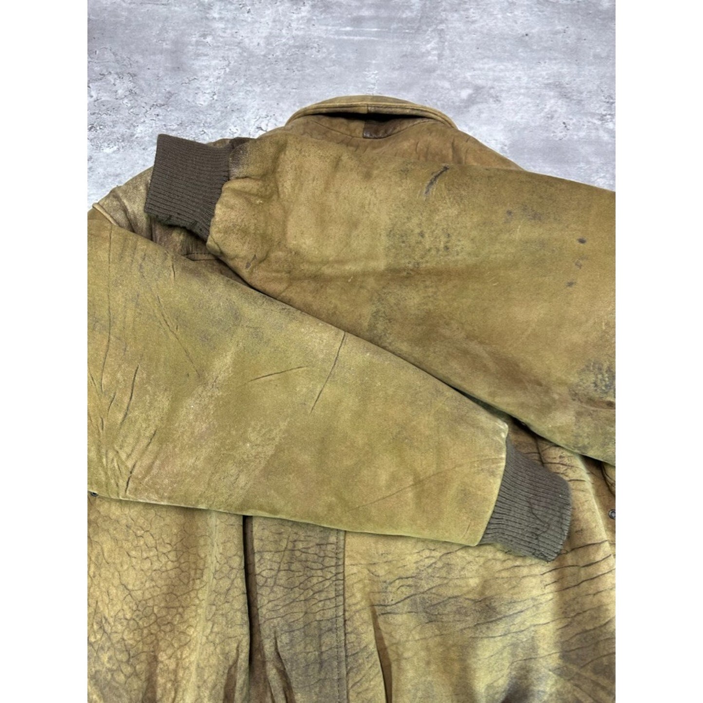 Vintage 90s Mirage Full Zip Distressed Leather Bomber Jacket Size Medium