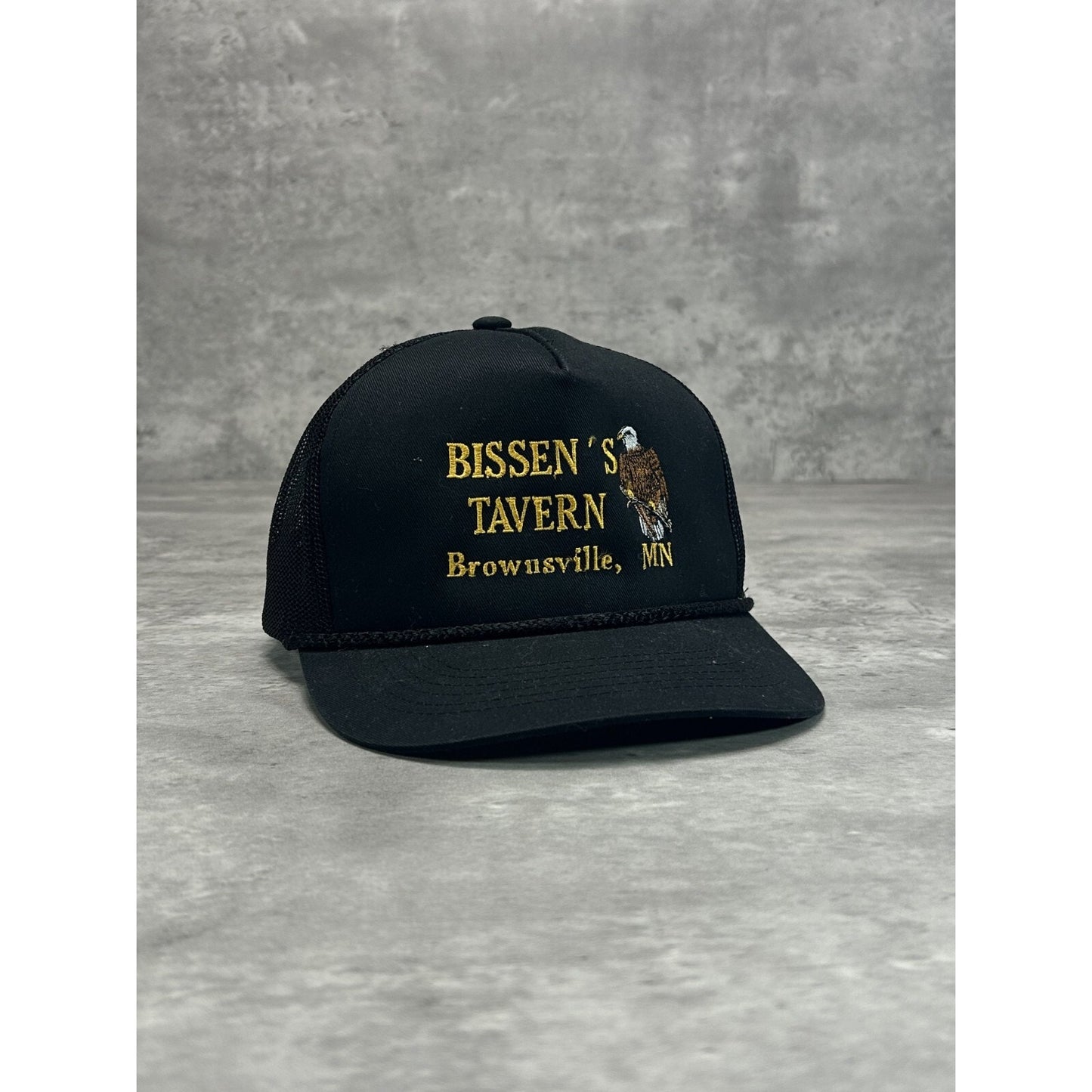 Vintage Bissen Tavern Bald Eagle Embroidered Trucker Snapback Hat OSFA Black