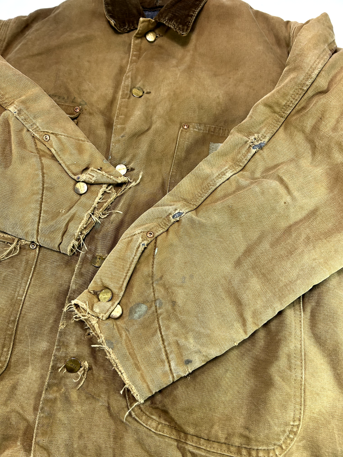Vintage 70s Carhartt Blanket Lined Canvas Workwear Chore Jacket Size XL Beige