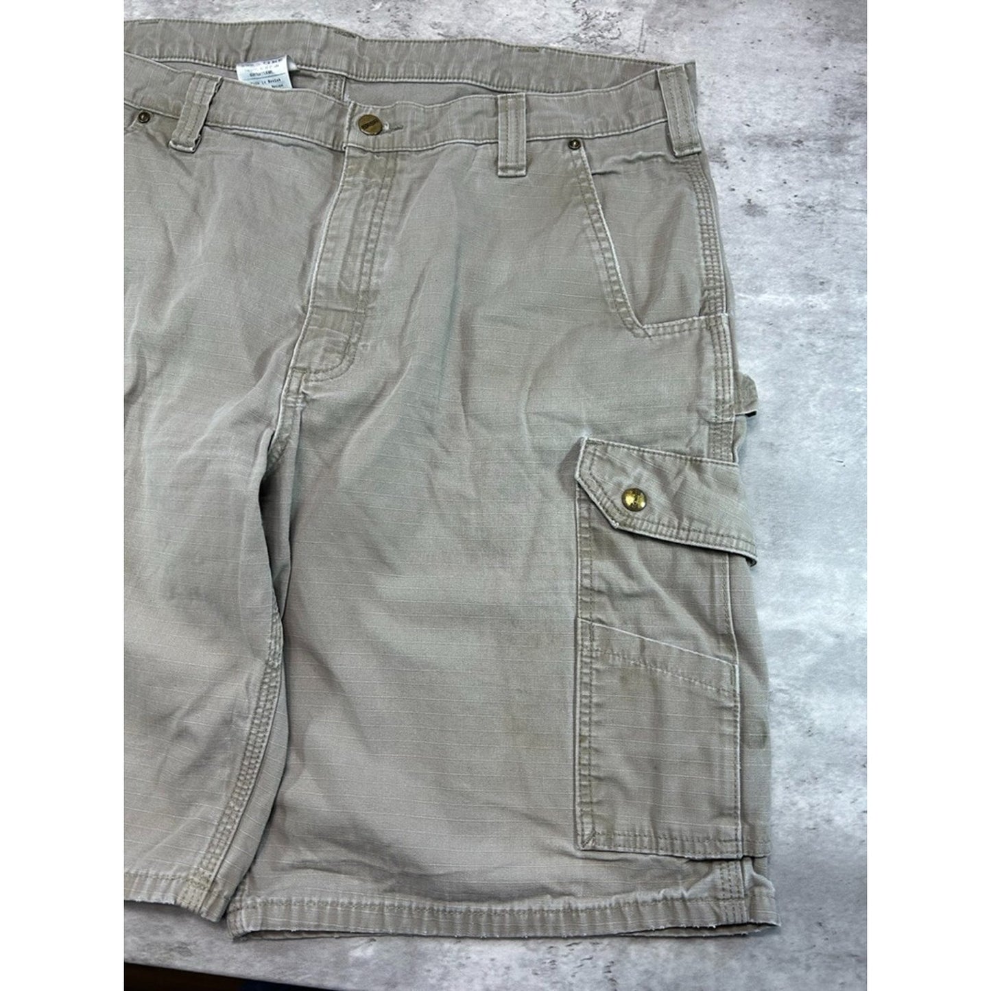 Vintage Carhartt Canvas Ripstop Workwear Cargo Shorts Size 40 Beige