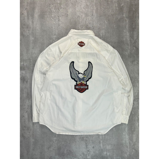 Harley Davidson Graphic Long Sleeve Button Up Shirt Size XL White