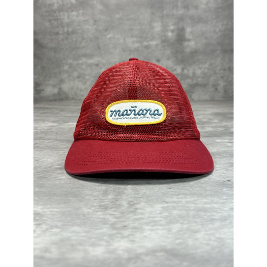 Vintage 80s Manana Surf Company Embroidered Patch Mesh Snapback Hat OSFA Red