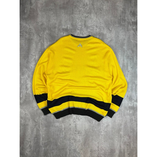 Vintage 90s Avirex Embroidered Spellout Pullover Knit Sweater Size XXL Yellow
