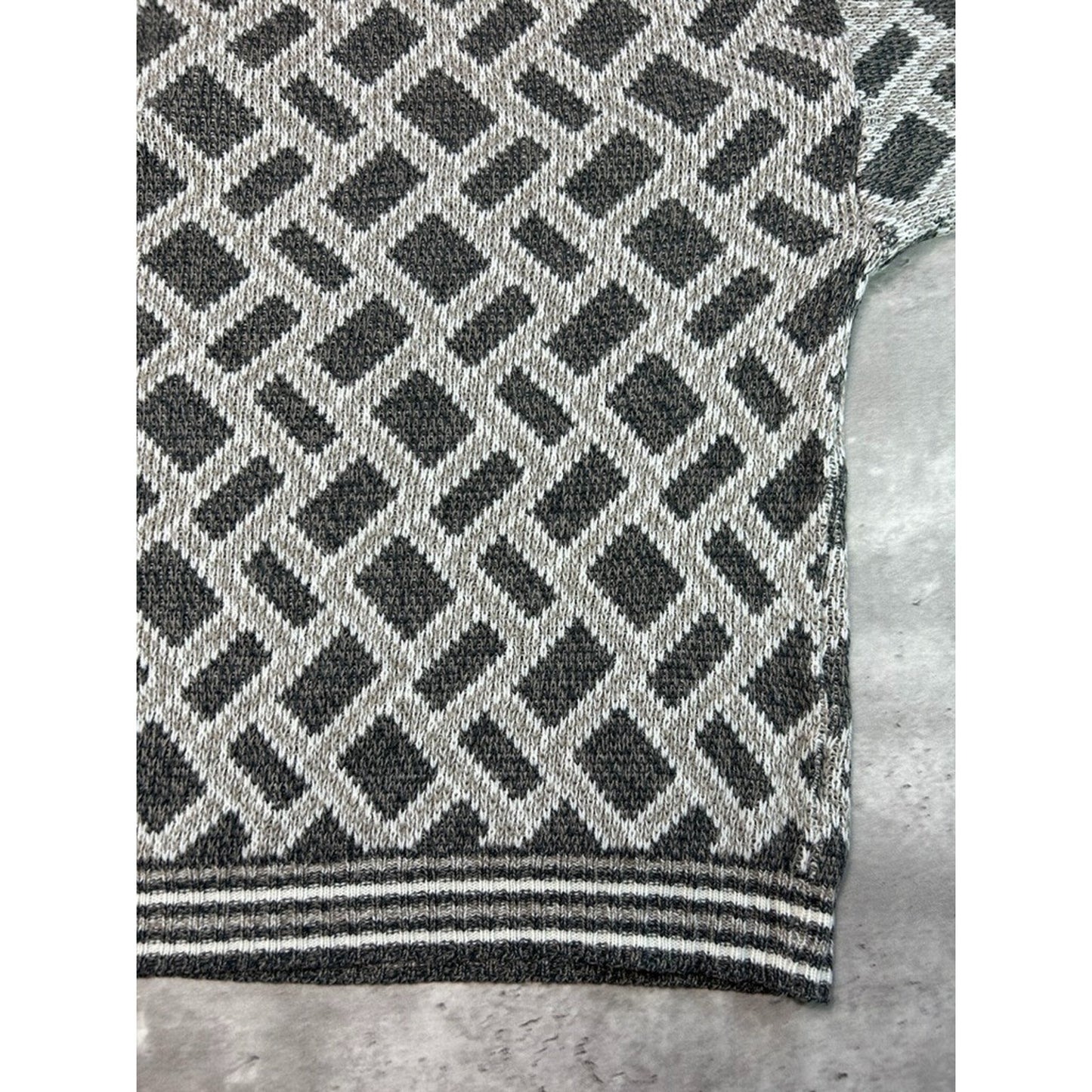 Vintage 90s Bugle Boys Abstract Print 1/4 Button Knit Sweater Size Large Gray