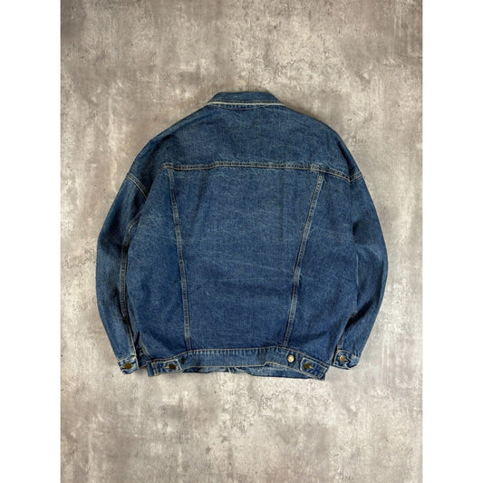 Vintage 90s Guess Dark Wash Denim Trucker Jacket Size Large Blue