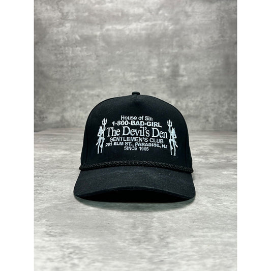 The Devils Den House Of Sin Embroidered Spellout Trucker Snapback Hat OSFA