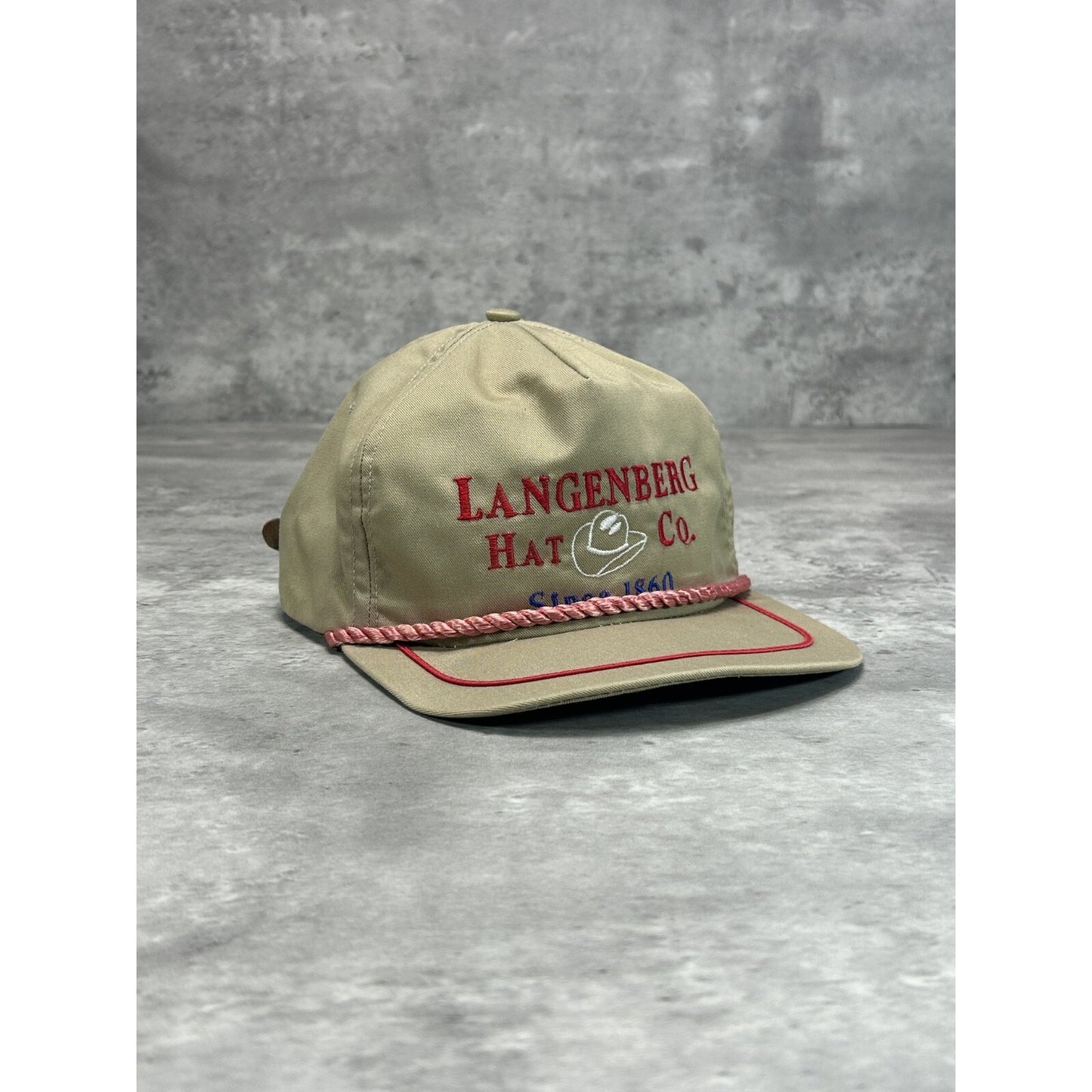 Vintage Langenberg Hat Co Embroidered Spellout Snapback Hat OSFA Beige