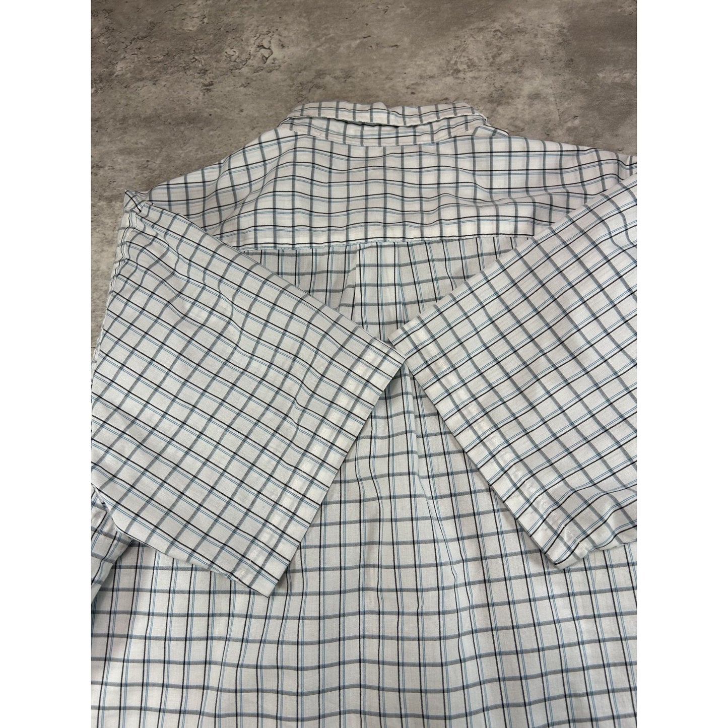 Van Heusen Plaid Print Short Sleeve Reworked Cropped Button Up Shirt Size XL