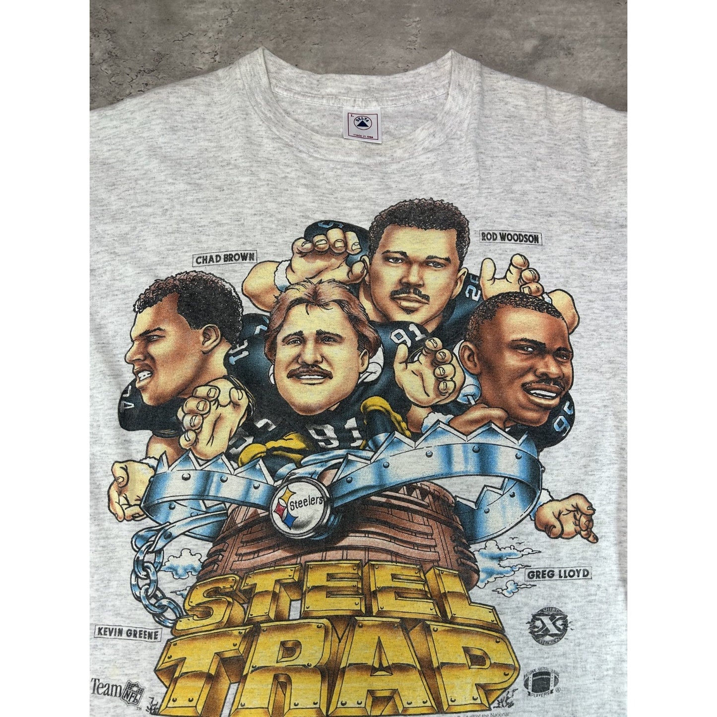 Vintage 1994 Pittsburgh Steelers NFL Steel Trap Caricature T-Shirt Size Large
