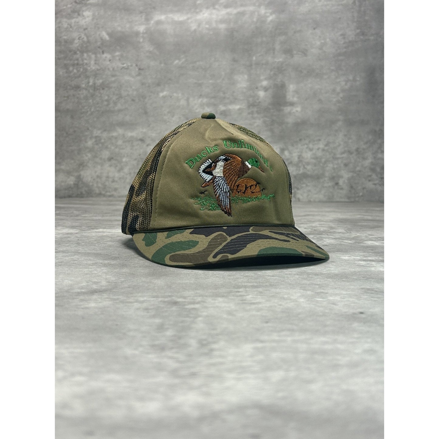 Vintage 90s Ducks Unlimited Embroidered Camo Trucker Snapback Hat OSFA