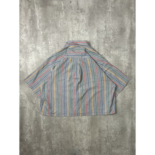 Vintage Haggar Striped Short Sleeve Reworked Cropped Button Up Shirt Size XL