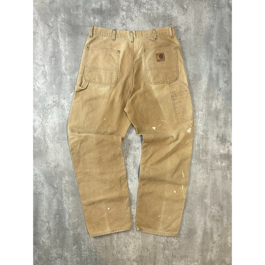 Vintage 90s Carhartt Canvas Workwear Carpenter Pants Size 37 Beige