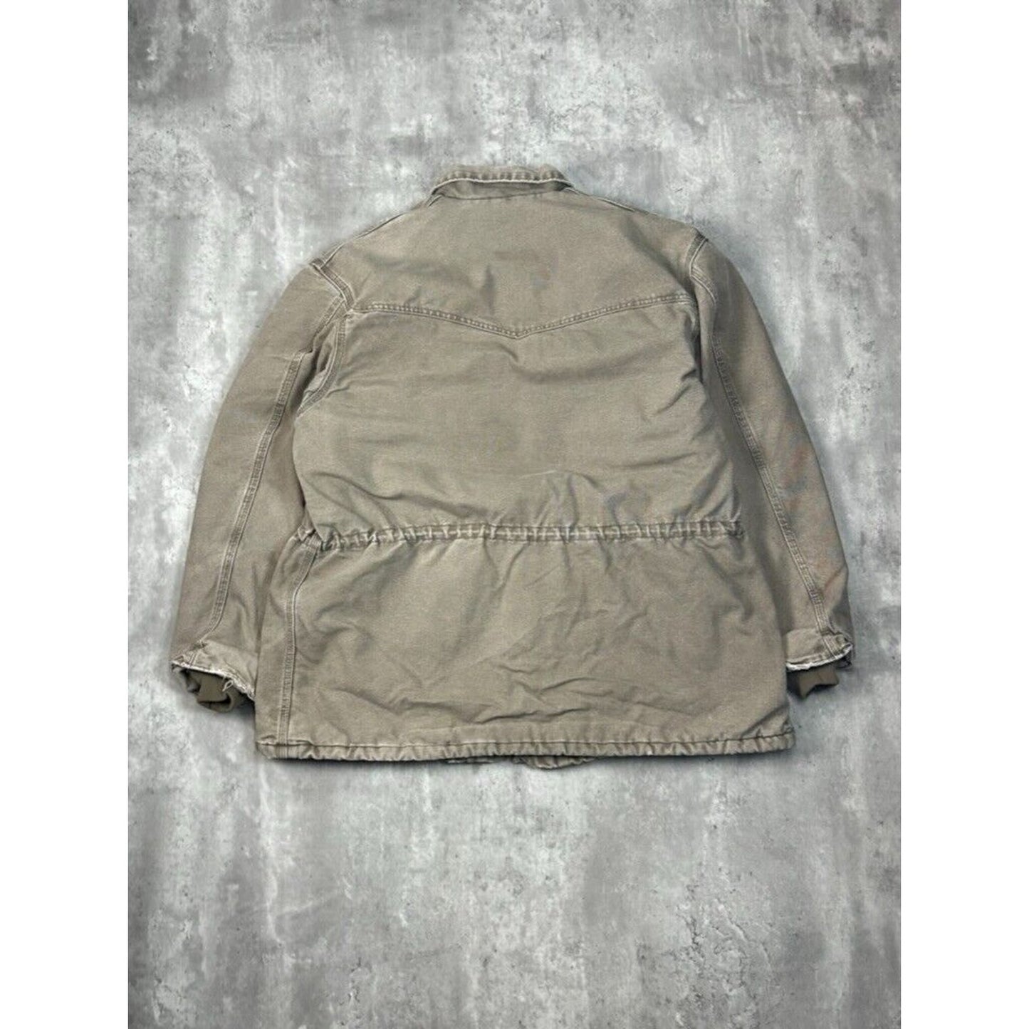 Vintage 90s Carhartt Quilted Lined Canvas Work Wear Farm Jacket Size XL Beige