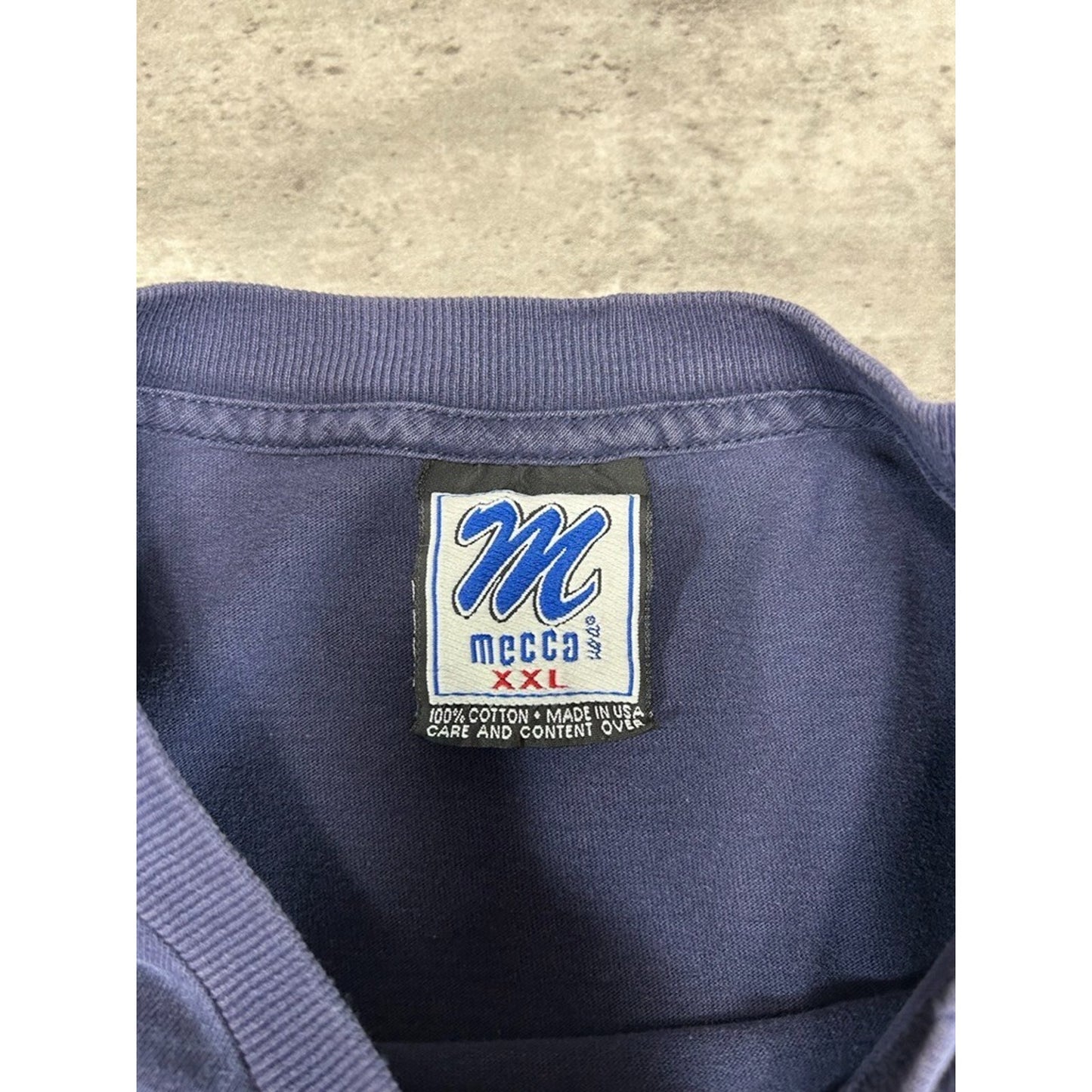 Vintage Y2K Mecca USA Graphic Spellout Long Sleeve T-Shirt Size XXL Blue