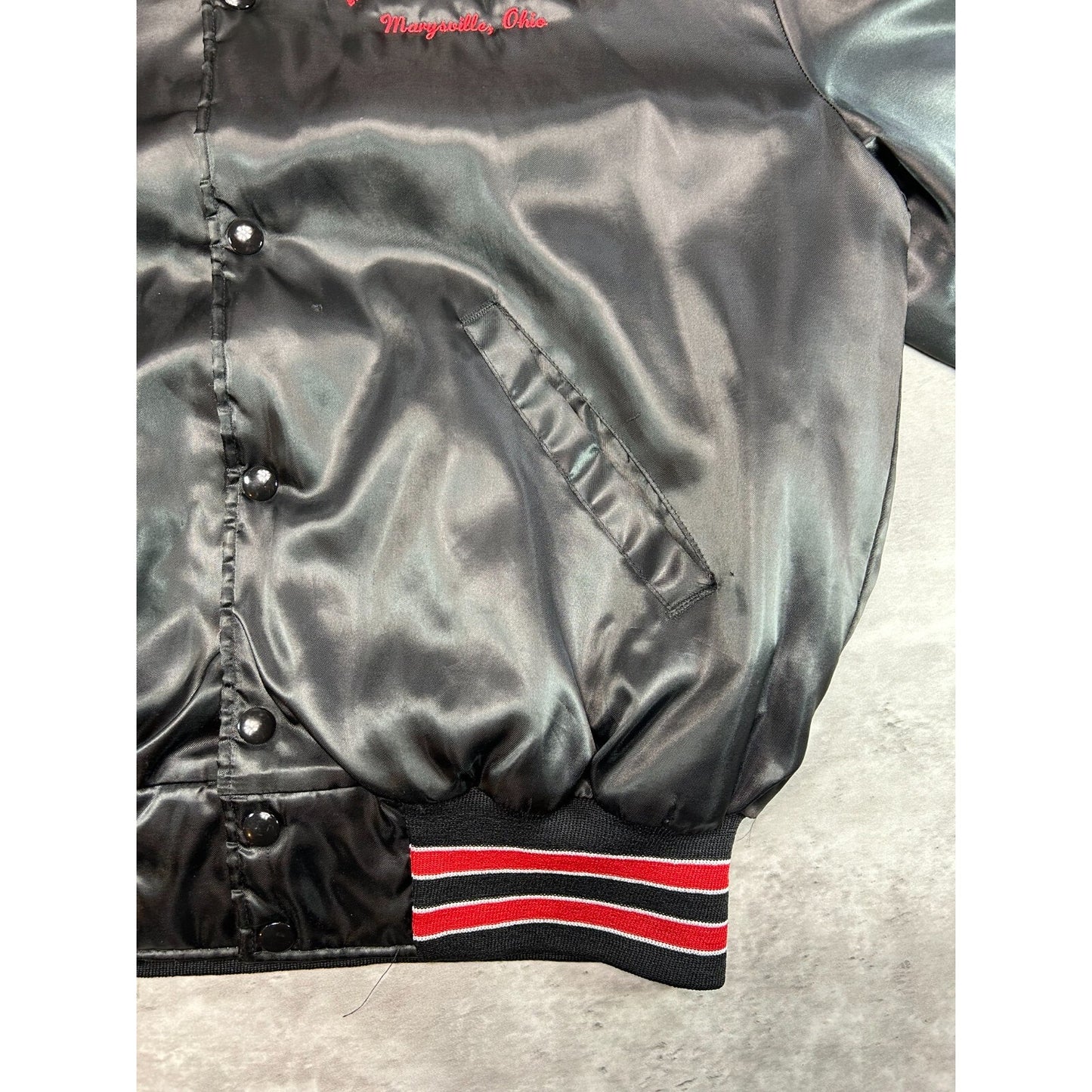 Vintage 80s Honda Of America Embroidered Satin Bomber Jacket Size Large Black
