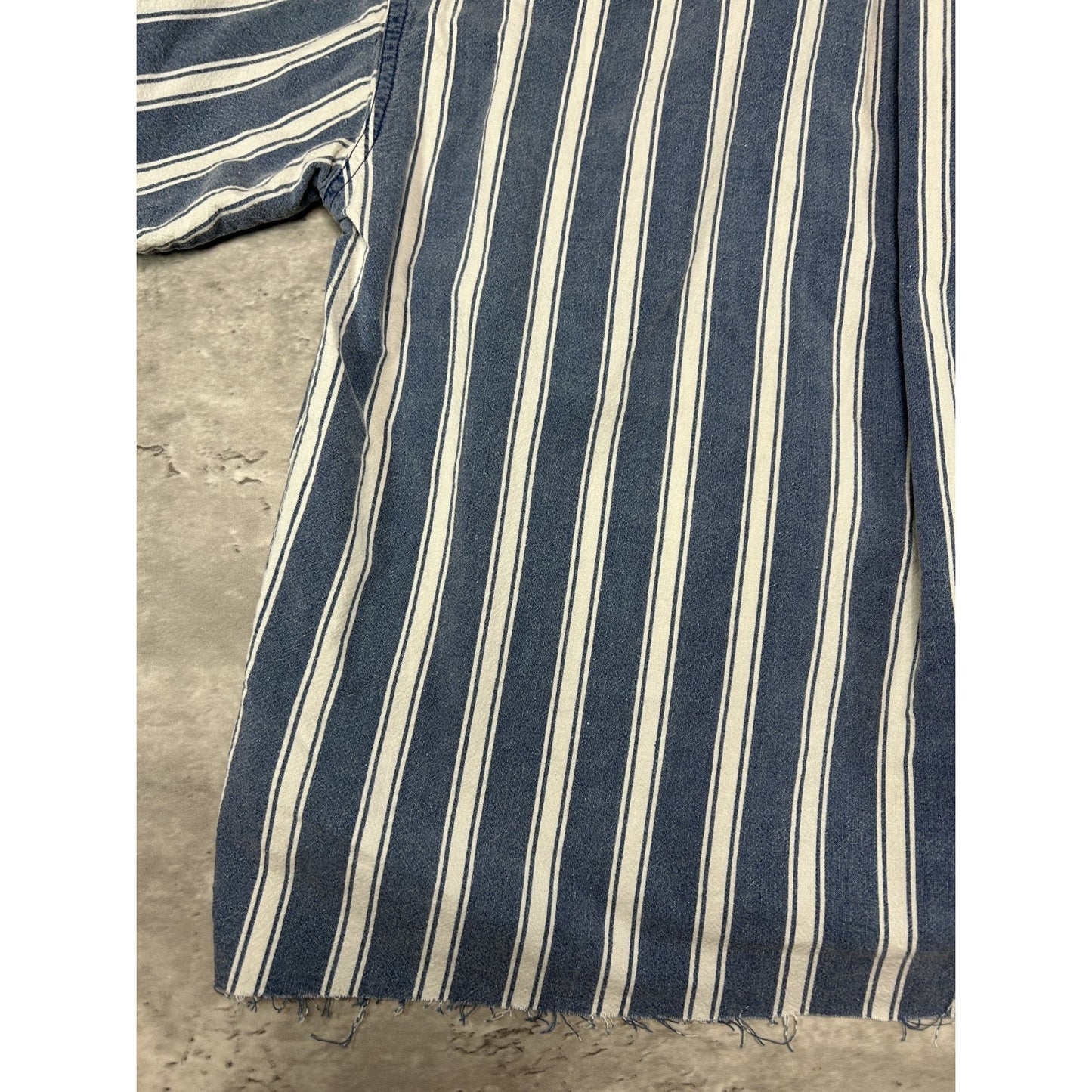 Vintage FYI Private Stock Striped Short Sleeve Cropped Button Up Shirt Sz Large