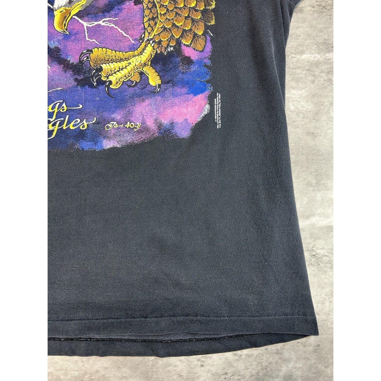 Vintage 1990 With Wings As Eagles Scripture Lightning Graphic T-Shirt Size XL